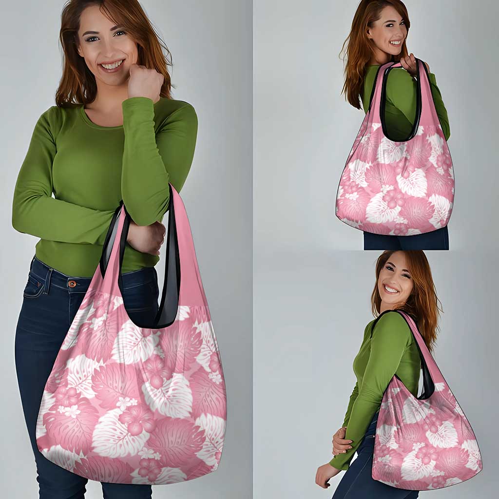 Pink Aloha Hawaii Grocery Bag Monstera Hibiscus Plumeria Seamless Vibes - Polynesian Pride