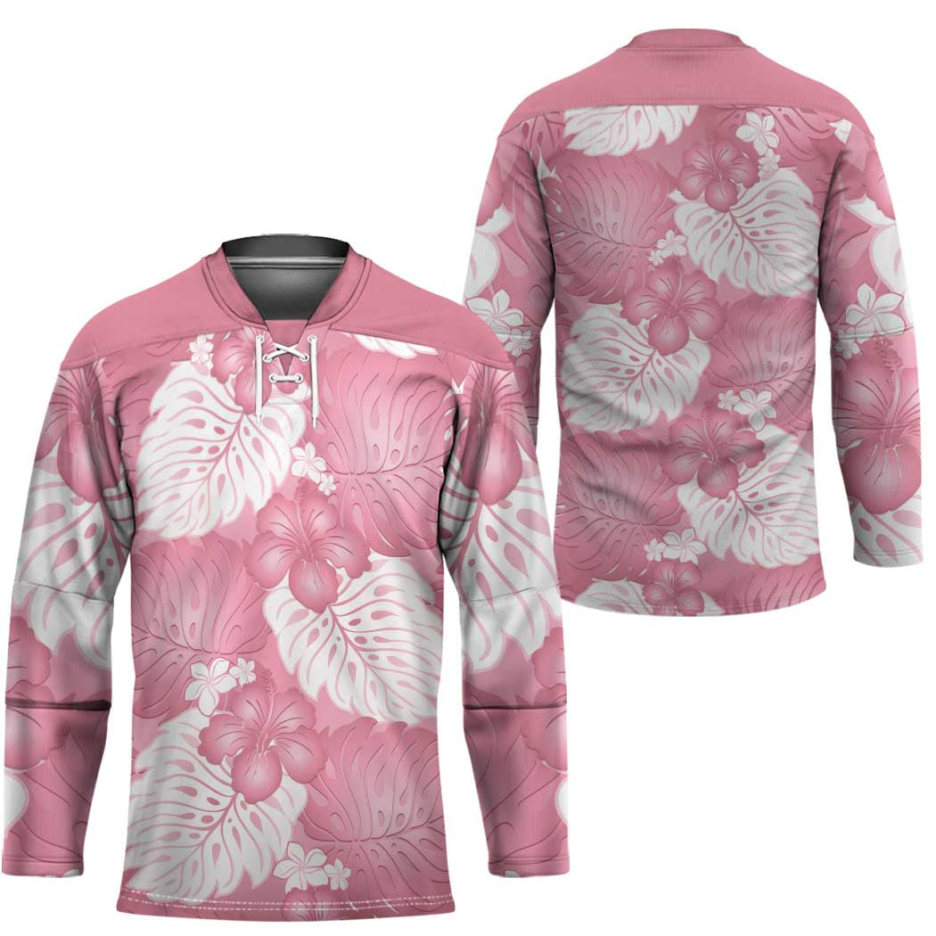 Pink Aloha Hawaii Hockey Jersey Monstera Hibiscus Plumeria Seamless Vibes - Polynesian Pride