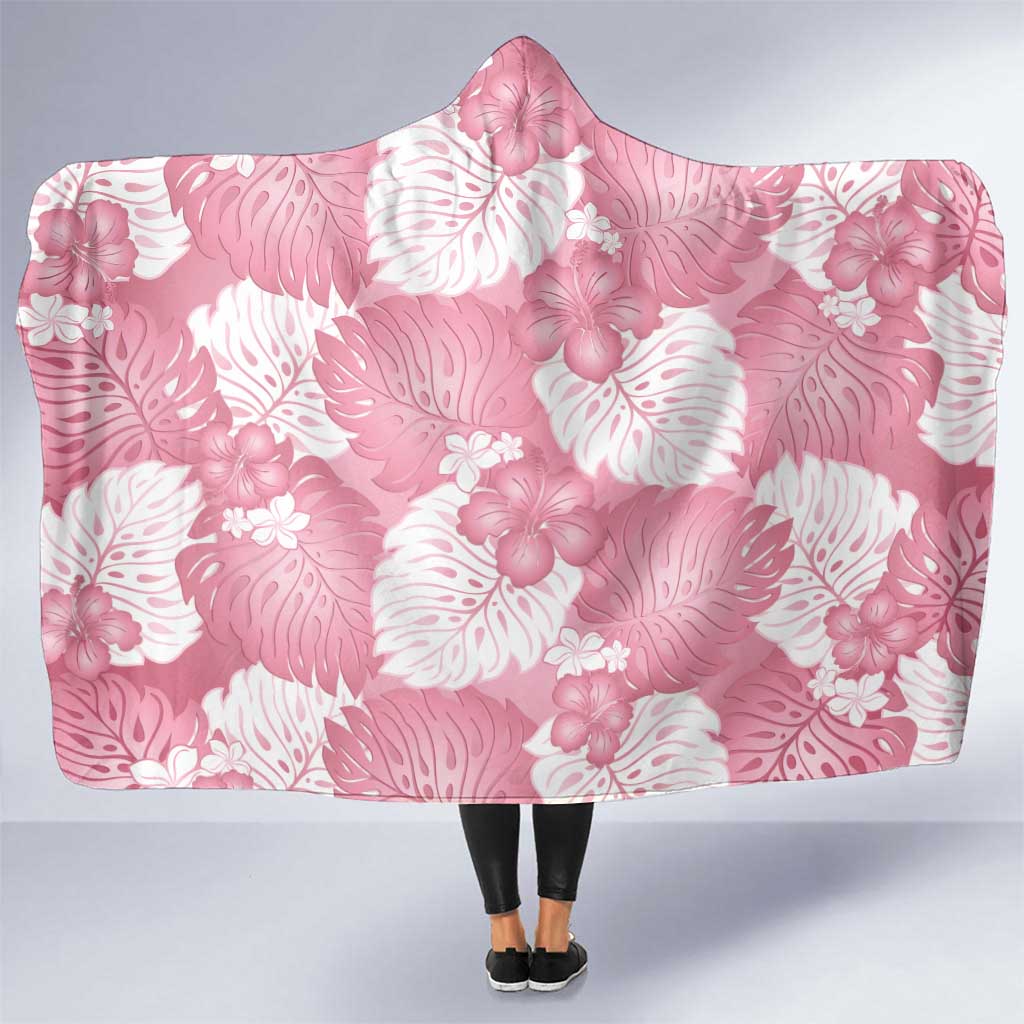 Pink Aloha Hawaii Hooded Blanket Monstera Hibiscus Plumeria Seamless Vibes - Polynesian Pride
