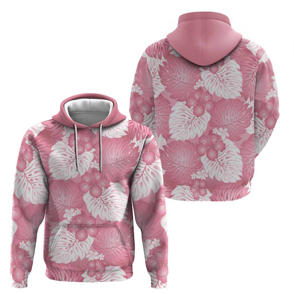 Pink Aloha Hawaii Hoodie Monstera Hibiscus Plumeria Seamless Vibes - Polynesian Pride