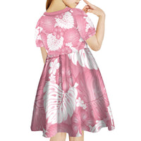 Pink Aloha Hawaii Kid Short Sleeve Dress Monstera Hibiscus Plumeria Seamless Vibes - Polynesian Pride