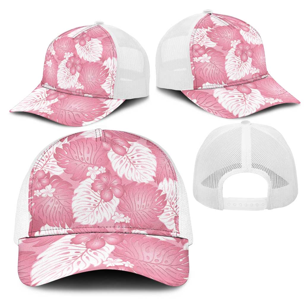 Pink Aloha Hawaii Mesh Trucker Cap Monstera Hibiscus Plumeria Seamless Vibes - Polynesian Pride