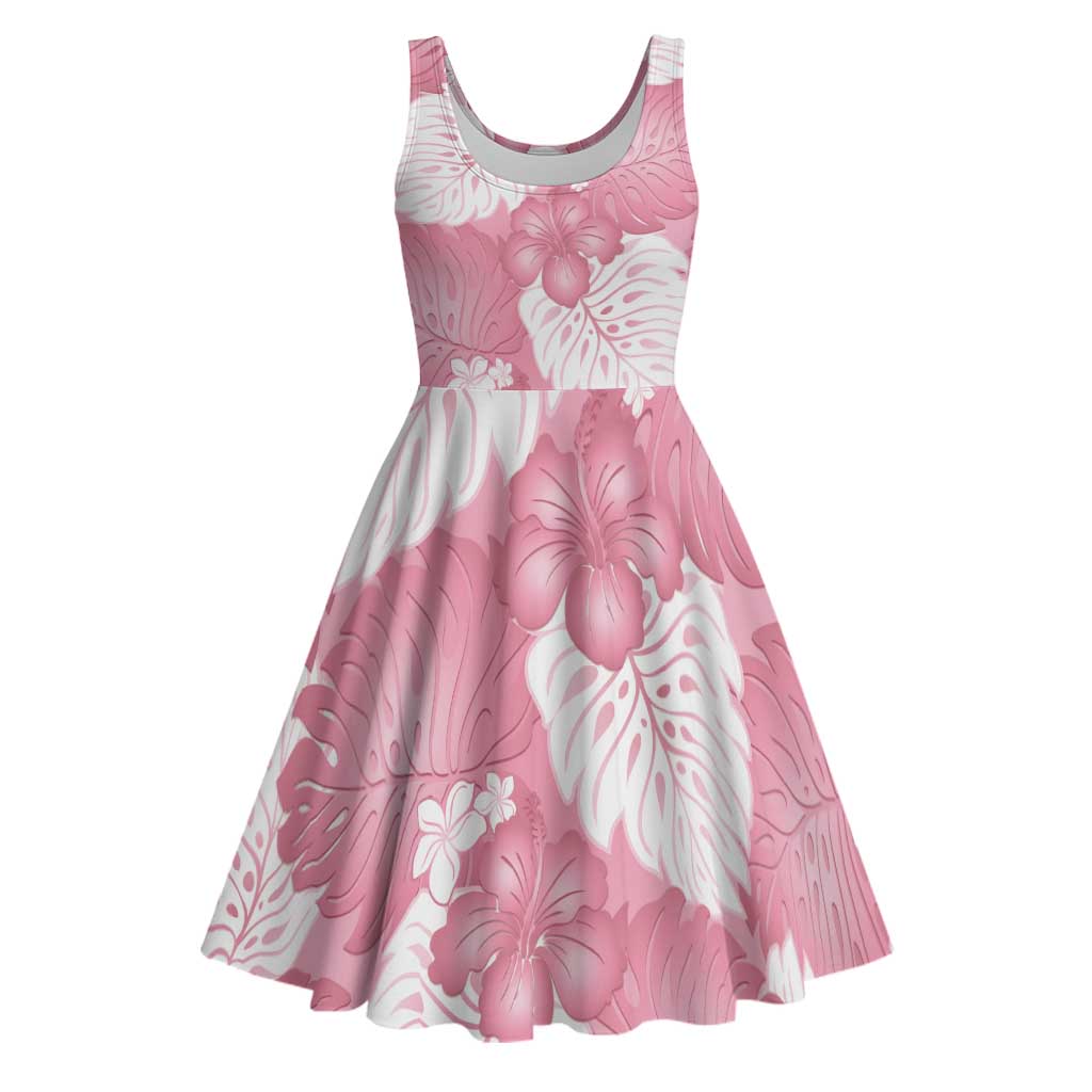 Pink Aloha Hawaii Midi Dress Monstera Hibiscus Plumeria Seamless Vibes - Polynesian Pride