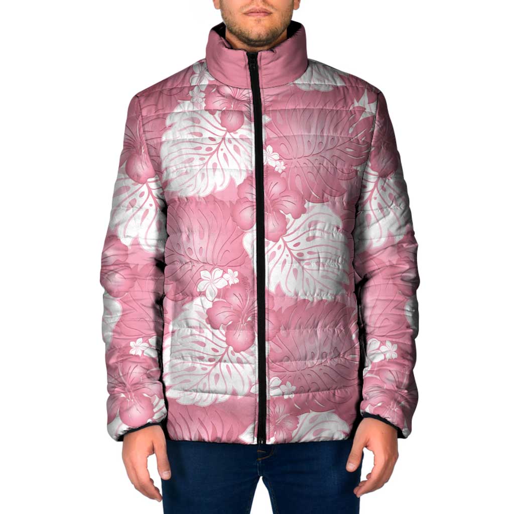 Pink Aloha Hawaii Padded Jacket Monstera Hibiscus Plumeria Seamless Vibes - Polynesian Pride