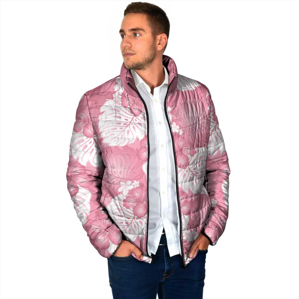 Pink Aloha Hawaii Padded Jacket Monstera Hibiscus Plumeria Seamless Vibes - Polynesian Pride
