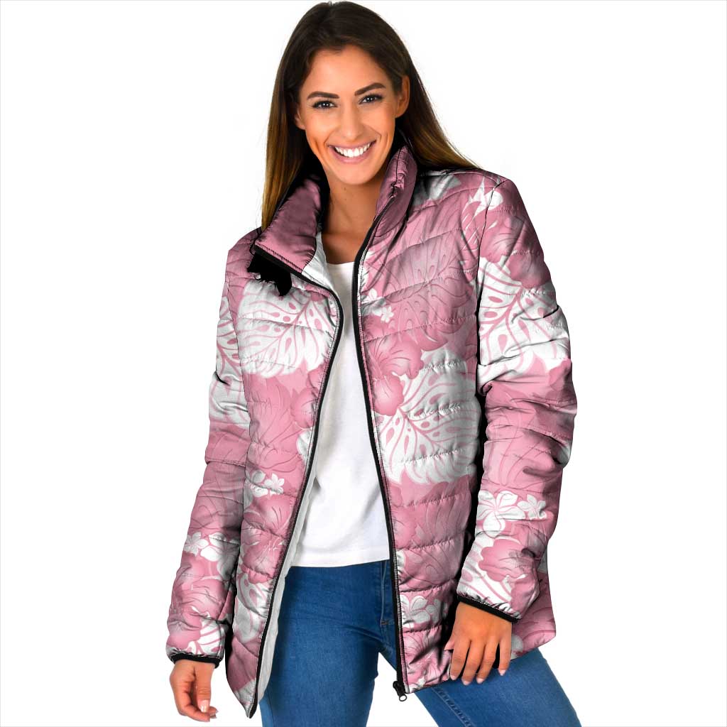 Pink Aloha Hawaii Padded Jacket Monstera Hibiscus Plumeria Seamless Vibes - Polynesian Pride