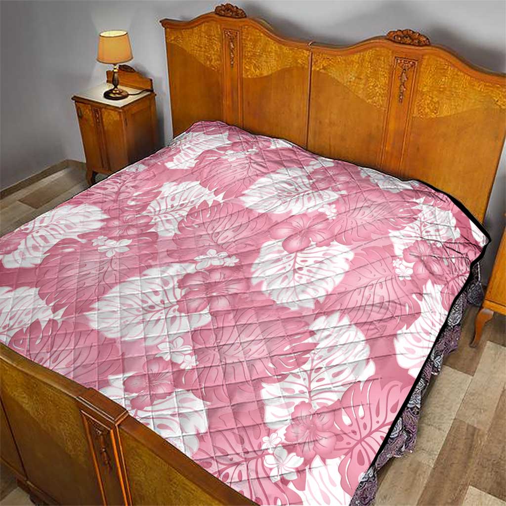 Pink Aloha Hawaii Quilt Monstera Hibiscus Plumeria Seamless Vibes - Polynesian Pride