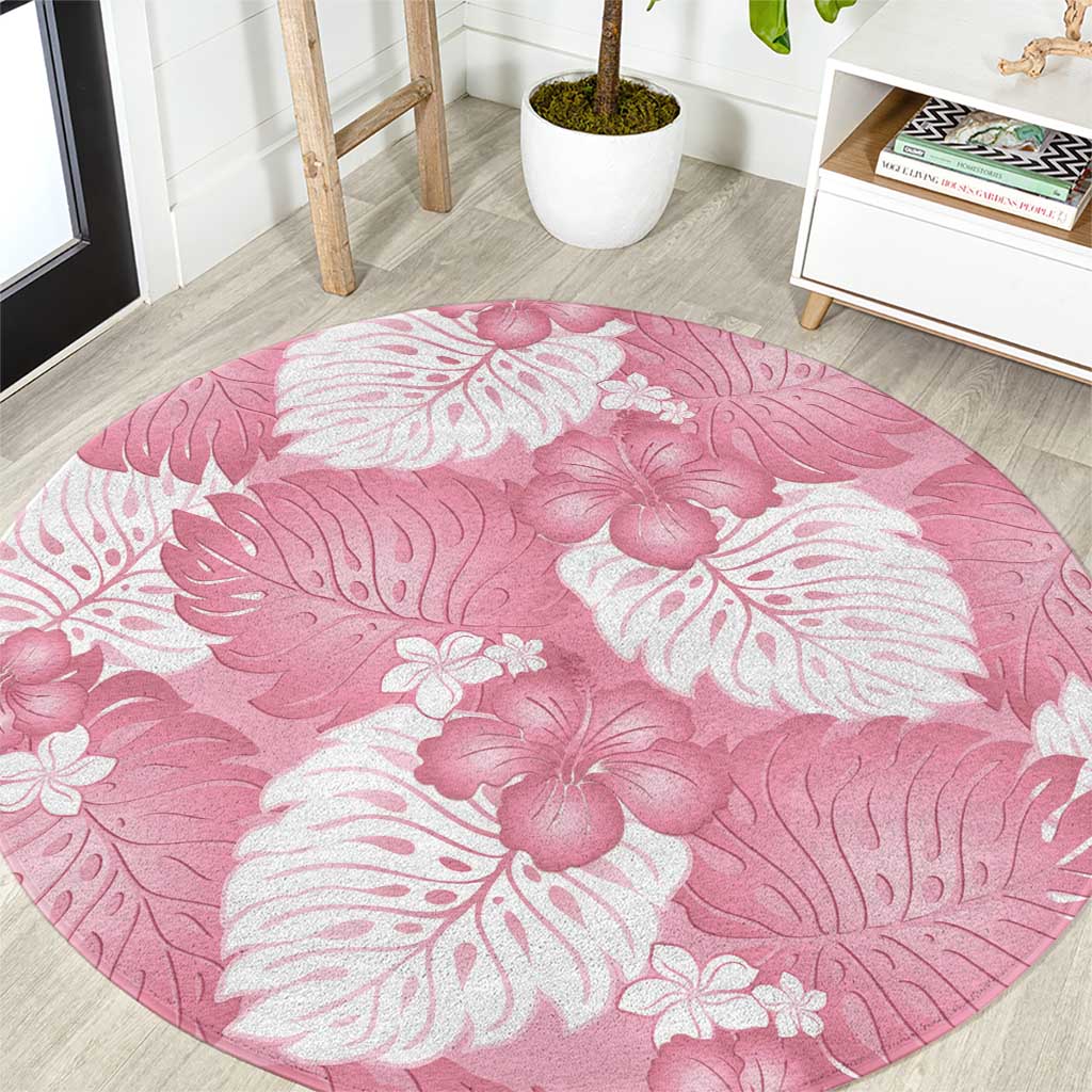 Pink Aloha Hawaii Round Carpet Monstera Hibiscus Plumeria Seamless Vibes - Polynesian Pride