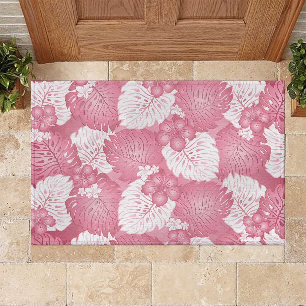 Pink Aloha Hawaii Rubber Doormat Monstera Hibiscus Plumeria Seamless Vibes - Polynesian Pride
