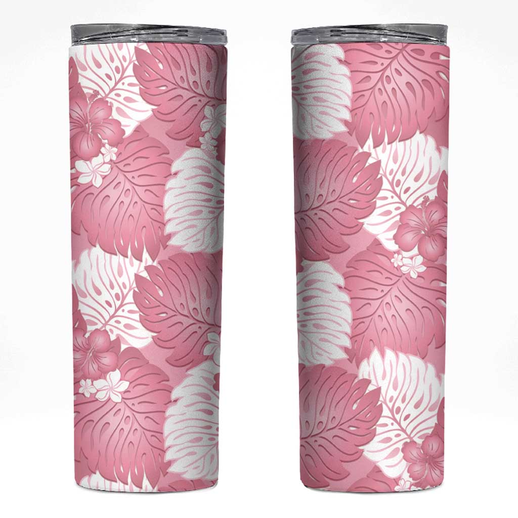 Pink Aloha Hawaii Skinny Tumbler Monstera Hibiscus Plumeria Seamless Vibes - Polynesian Pride
