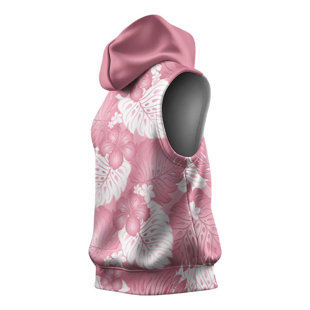 Pink Aloha Hawaii Sleeveless Hoodie Monstera Hibiscus Plumeria Seamless Vibes - Polynesian Pride