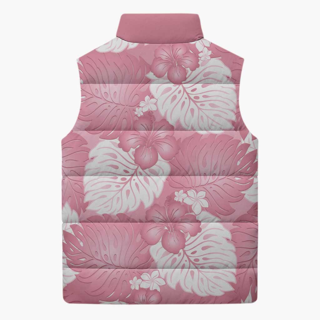 Pink Aloha Hawaii Sleeveless Puffer Jacket Monstera Hibiscus Plumeria Seamless Vibes - Polynesian Pride