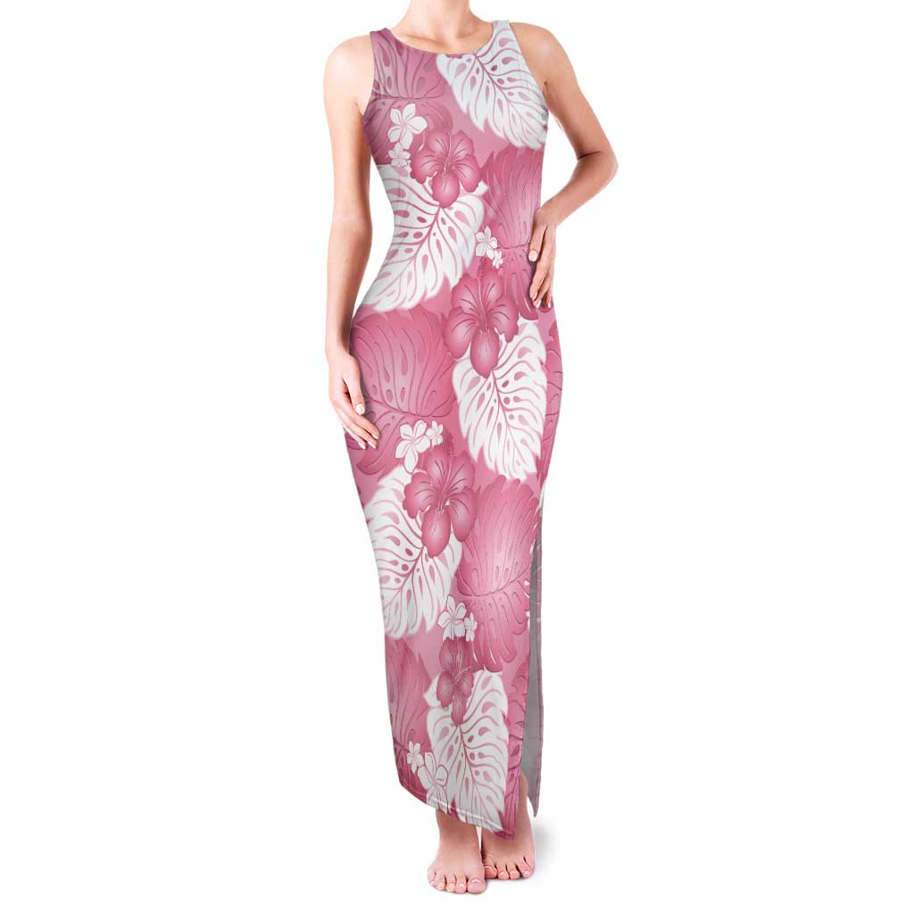 Pink Aloha Hawaii Tank Maxi Dress Monstera Hibiscus Plumeria Seamless Vibes - Polynesian Pride