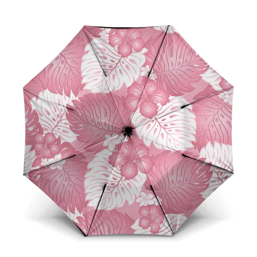 Pink Aloha Hawaii Umbrella Monstera Hibiscus Plumeria Seamless Vibes LT14 One Size Folded 11.42 inch Opened Diameter 37.4 inch Pink - Polynesian Pride