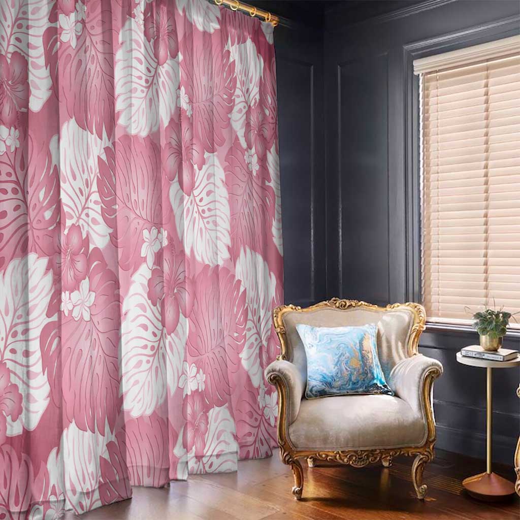 Pink Aloha Hawaii Window Curtain Monstera Hibiscus Plumeria Seamless Vibes - Polynesian Pride