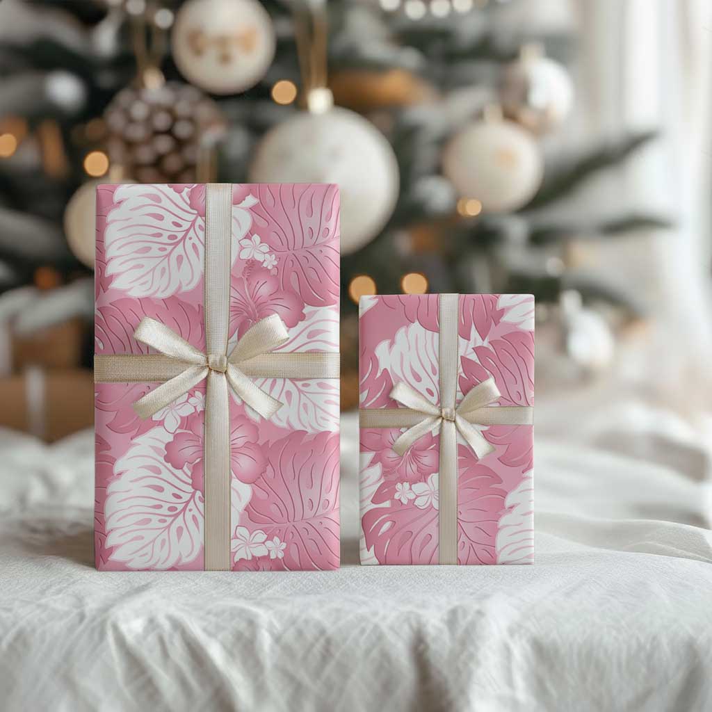 Pink Aloha Hawaii Wrapping Paper Monstera Hibiscus Plumeria Seamless Vibes - Polynesian Pride