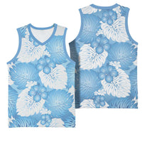 Blue Aloha Hawaii Basketball Jersey Monstera Hibiscus Plumeria Seamless Vibes - Polynesian Pride