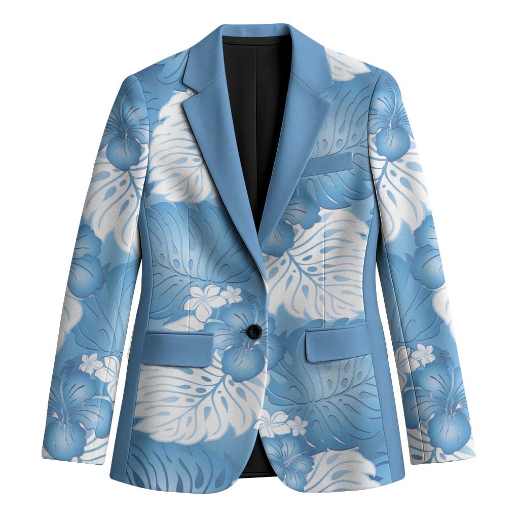 Blue Aloha Hawaii Blazer Monstera Hibiscus Plumeria Seamless Vibes - Polynesian Pride