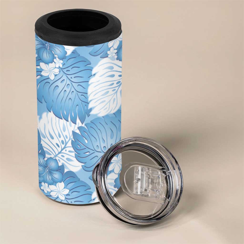 Blue Aloha Hawaii 4 in 1 Can Cooler Tumbler Monstera Hibiscus Plumeria Seamless Vibes - Polynesian Pride