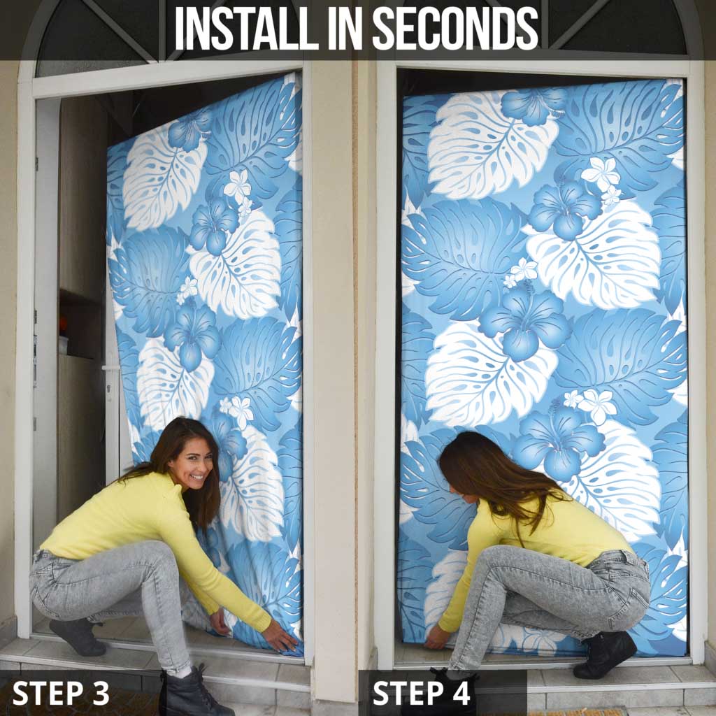 Blue Aloha Hawaii Door Cover Monstera Hibiscus Plumeria Seamless Vibes - Polynesian Pride