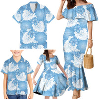 Blue Aloha Hawaii Family Matching Mermaid Dress and Hawaiian Shirt Monstera Hibiscus Plumeria Seamless Vibes LT14 - Polynesian Pride