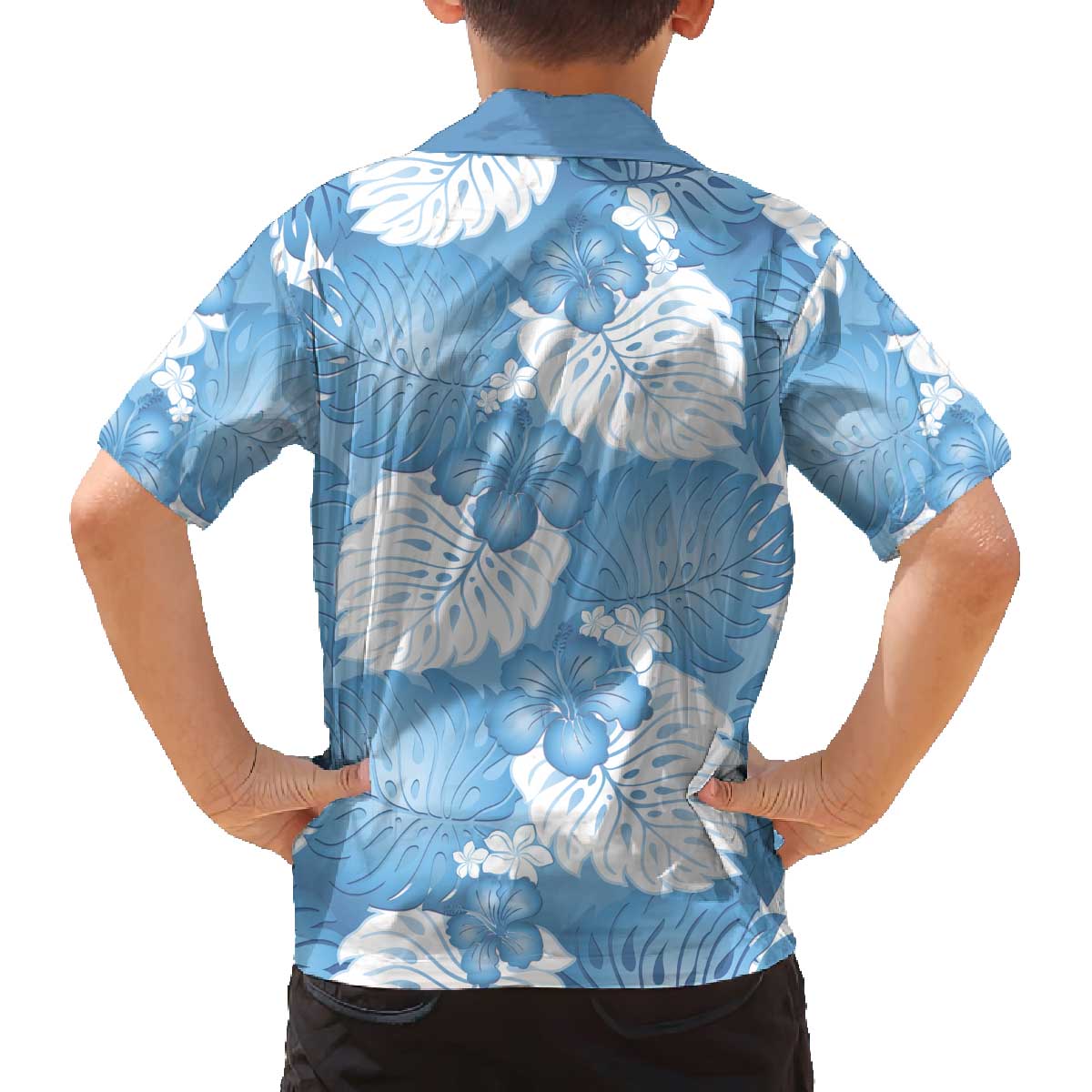 Blue Aloha Hawaii Family Matching Off The Shoulder Long Sleeve Dress and Hawaiian Shirt Monstera Hibiscus Plumeria Seamless Vibes - Polynesian Pride
