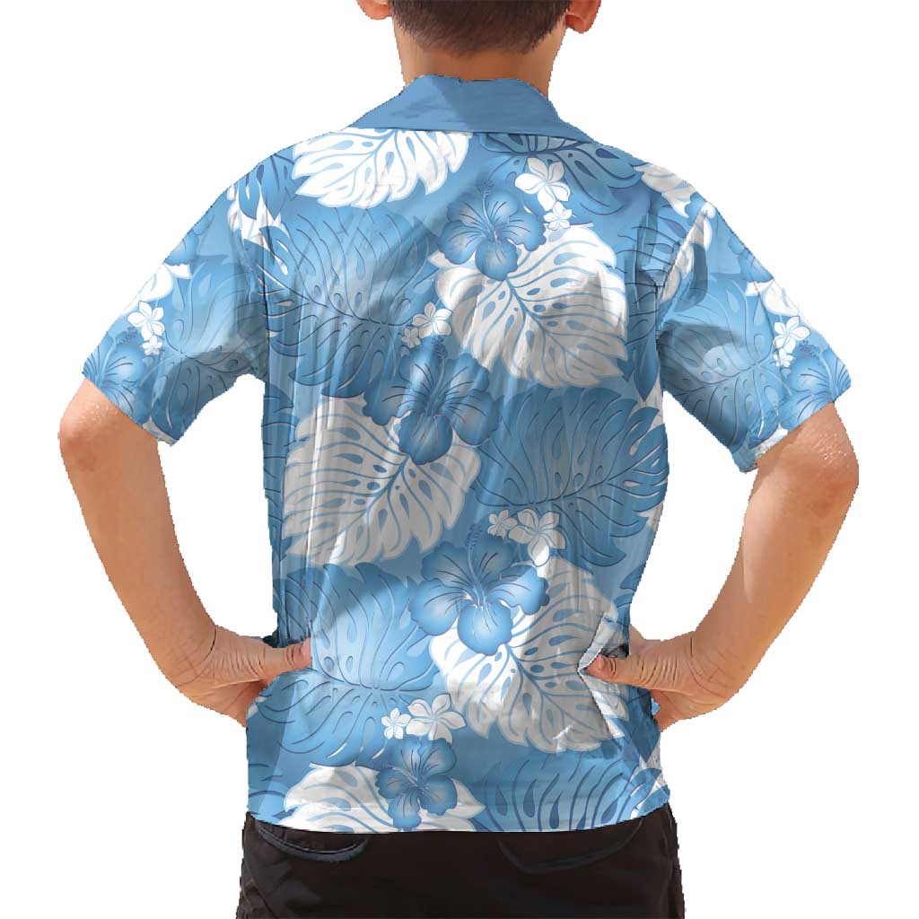 Blue Aloha Hawaii Family Matching Off Shoulder Short Dress and Hawaiian Shirt Monstera Hibiscus Plumeria Seamless Vibes LT14 - Polynesian Pride