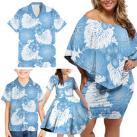 Blue Aloha Hawaii Family Matching Off Shoulder Short Dress and Hawaiian Shirt Monstera Hibiscus Plumeria Seamless Vibes LT14 - Polynesian Pride