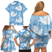 Blue Aloha Hawaii Family Matching Off Shoulder Short Dress and Hawaiian Shirt Monstera Hibiscus Plumeria Seamless Vibes LT14 - Polynesian Pride