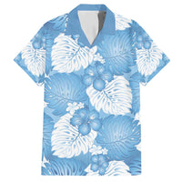 Blue Aloha Hawaii Family Matching Off Shoulder Short Dress and Hawaiian Shirt Monstera Hibiscus Plumeria Seamless Vibes LT14 Dad's Shirt - Short Sleeve Blue - Polynesian Pride