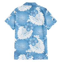 Blue Aloha Hawaii Family Matching Off Shoulder Short Dress and Hawaiian Shirt Monstera Hibiscus Plumeria Seamless Vibes LT14 - Polynesian Pride