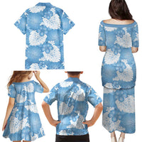 Blue Aloha Hawaii Family Matching Puletasi and Hawaiian Shirt Monstera Hibiscus Plumeria Seamless Vibes - Polynesian Pride