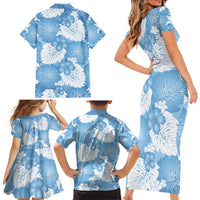Blue Aloha Hawaii Family Matching Short Sleeve Bodycon Dress and Hawaiian Shirt Monstera Hibiscus Plumeria Seamless Vibes LT14 - Polynesian Pride
