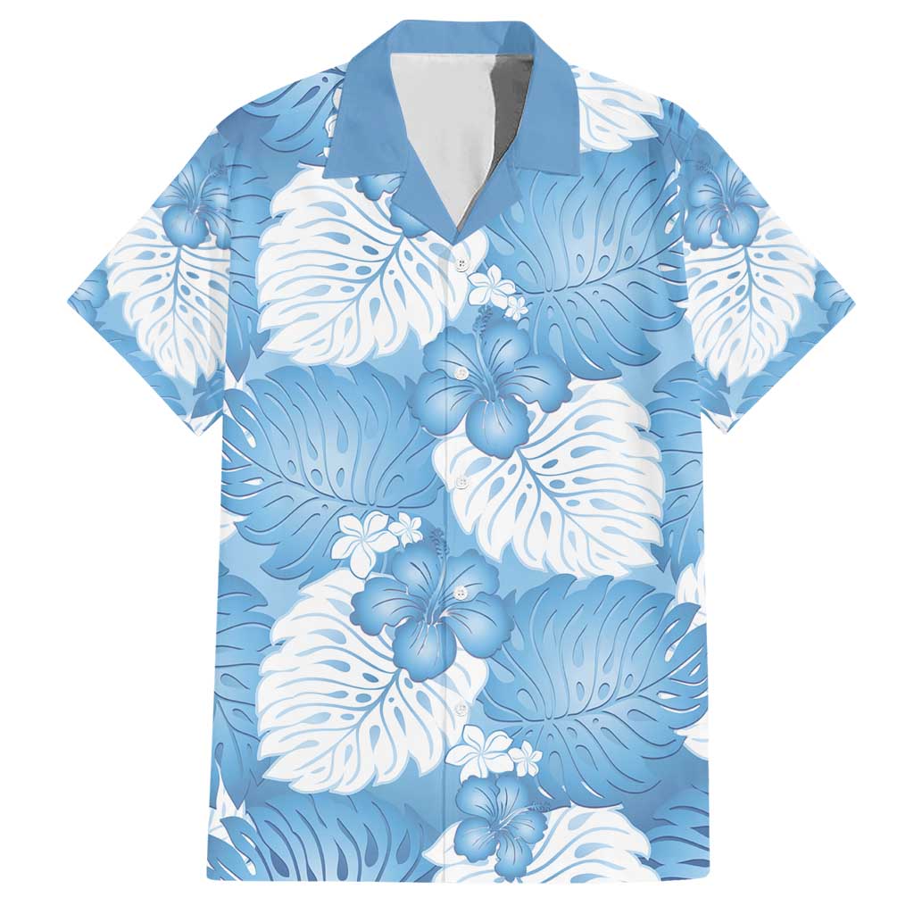 Blue Aloha Hawaii Family Matching Short Sleeve Bodycon Dress and Hawaiian Shirt Monstera Hibiscus Plumeria Seamless Vibes LT14 Dad's Shirt - Short Sleeve Blue - Polynesian Pride