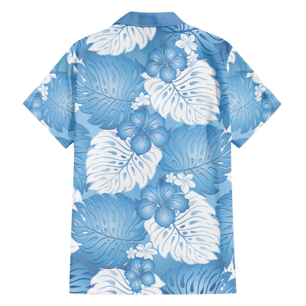 Blue Aloha Hawaii Family Matching Short Sleeve Bodycon Dress and Hawaiian Shirt Monstera Hibiscus Plumeria Seamless Vibes LT14 - Polynesian Pride