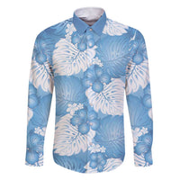 Blue Aloha Hawaii Family Matching Short Sleeve Bodycon Dress and Hawaiian Shirt Monstera Hibiscus Plumeria Seamless Vibes LT14 Dad's Shirt - Long Sleeve Blue - Polynesian Pride