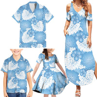 Blue Aloha Hawaii Family Matching Summer Maxi Dress and Hawaiian Shirt Monstera Hibiscus Plumeria Seamless Vibes LT14 - Polynesian Pride