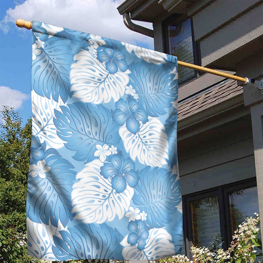 Blue Aloha Hawaii Garden Flag Monstera Hibiscus Plumeria Seamless Vibes - Polynesian Pride