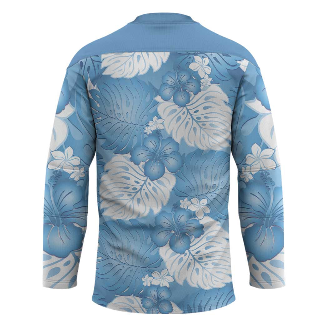 Blue Aloha Hawaii Hockey Jersey Monstera Hibiscus Plumeria Seamless Vibes - Polynesian Pride