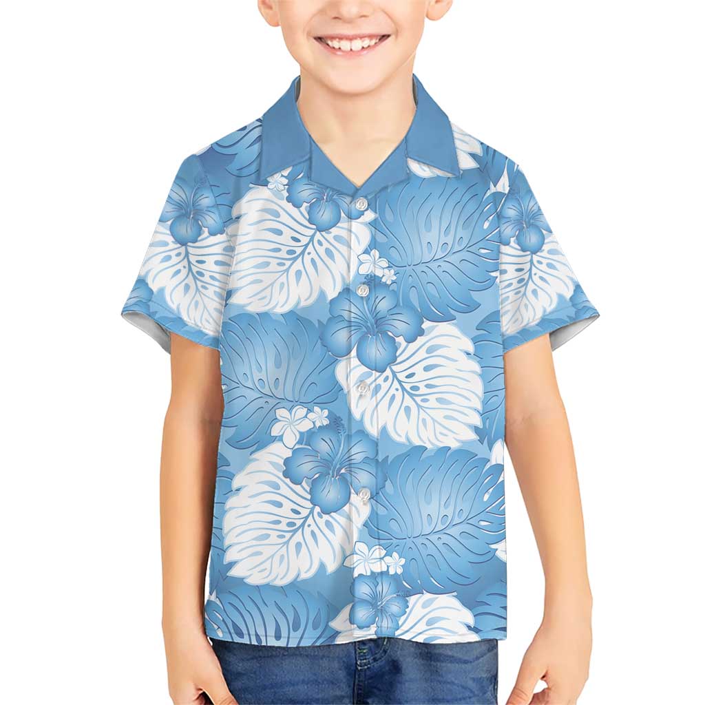 Blue Aloha Hawaii Kid Hawaiian Shirt Monstera Hibiscus Plumeria Seamless Vibes - Polynesian Pride