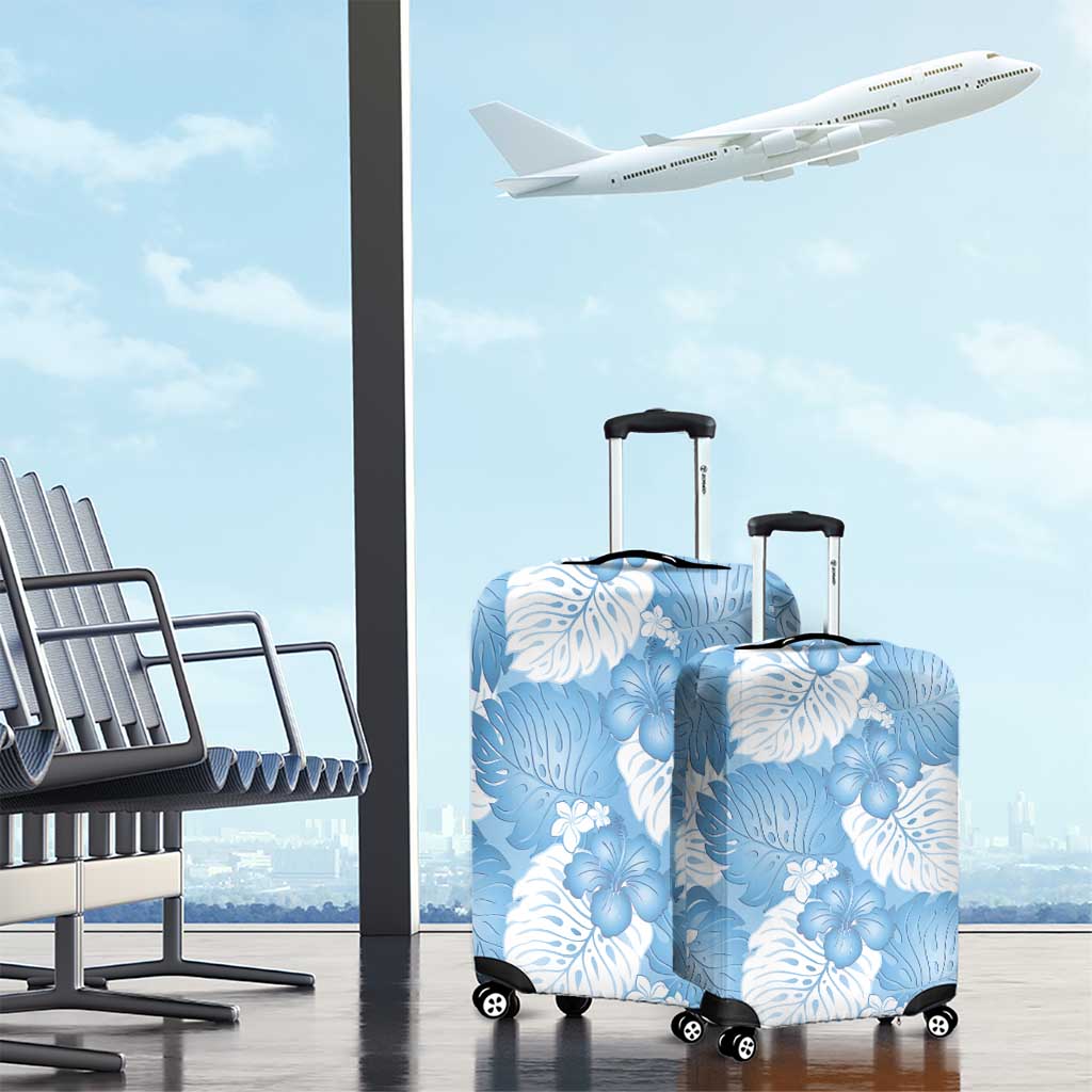 Blue Aloha Hawaii Luggage Cover Monstera Hibiscus Plumeria Seamless Vibes - Polynesian Pride