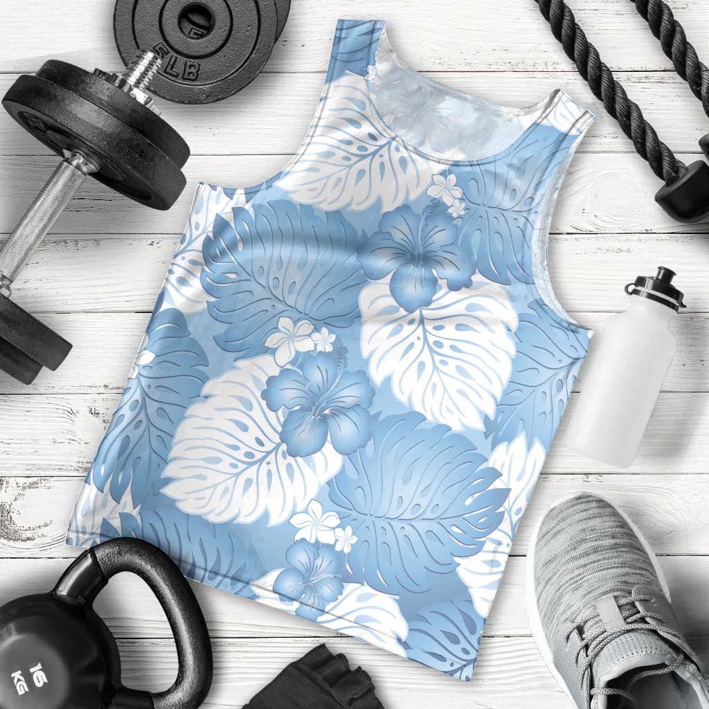 Blue Aloha Hawaii Men Tank Top Monstera Hibiscus Plumeria Seamless Vibes LT14 - Polynesian Pride