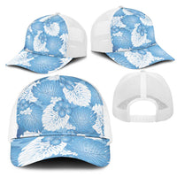 Blue Aloha Hawaii Mesh Trucker Cap Monstera Hibiscus Plumeria Seamless Vibes - Polynesian Pride