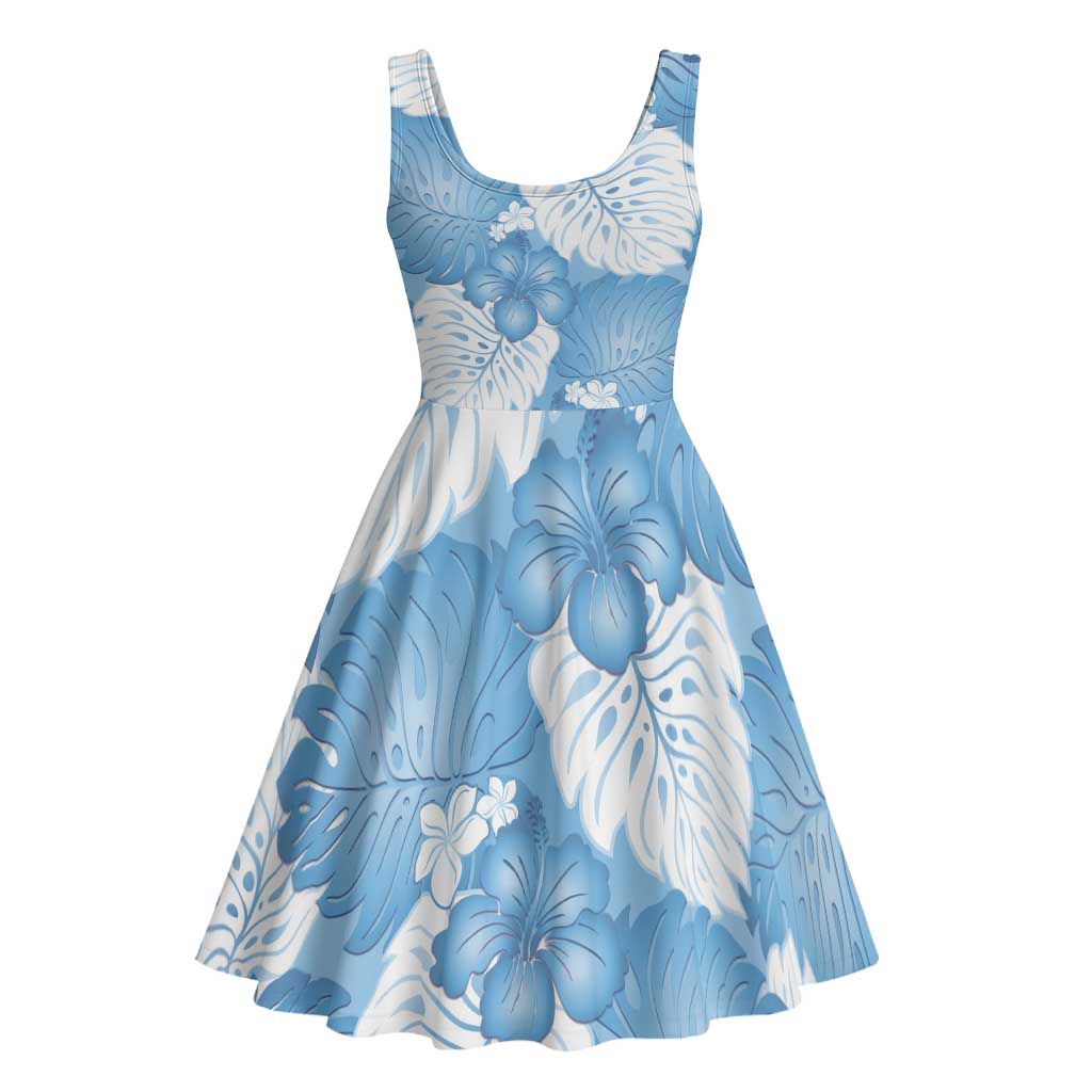 Blue Aloha Hawaii Midi Dress Monstera Hibiscus Plumeria Seamless Vibes - Polynesian Pride