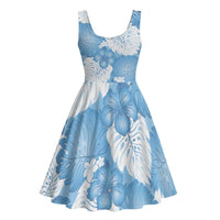 Blue Aloha Hawaii Midi Dress Monstera Hibiscus Plumeria Seamless Vibes - Polynesian Pride