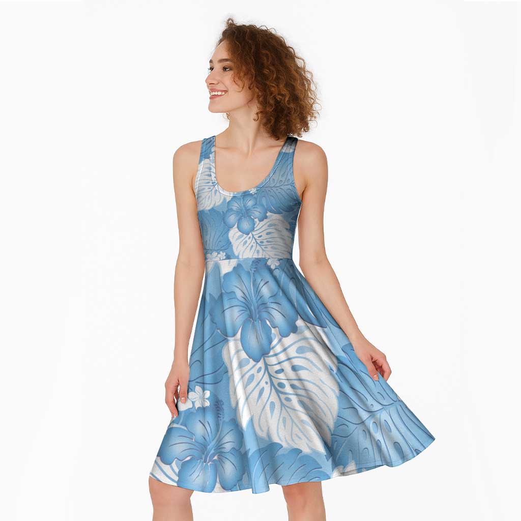 Blue Aloha Hawaii Midi Dress Monstera Hibiscus Plumeria Seamless Vibes - Polynesian Pride