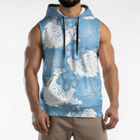 Blue Aloha Hawaii Sleeveless Hoodie Monstera Hibiscus Plumeria Seamless Vibes - Polynesian Pride