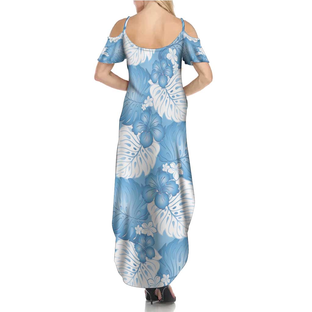 Blue Aloha Hawaii Summer Maxi Dress Monstera Hibiscus Plumeria Seamless Vibes LT14 - Polynesian Pride
