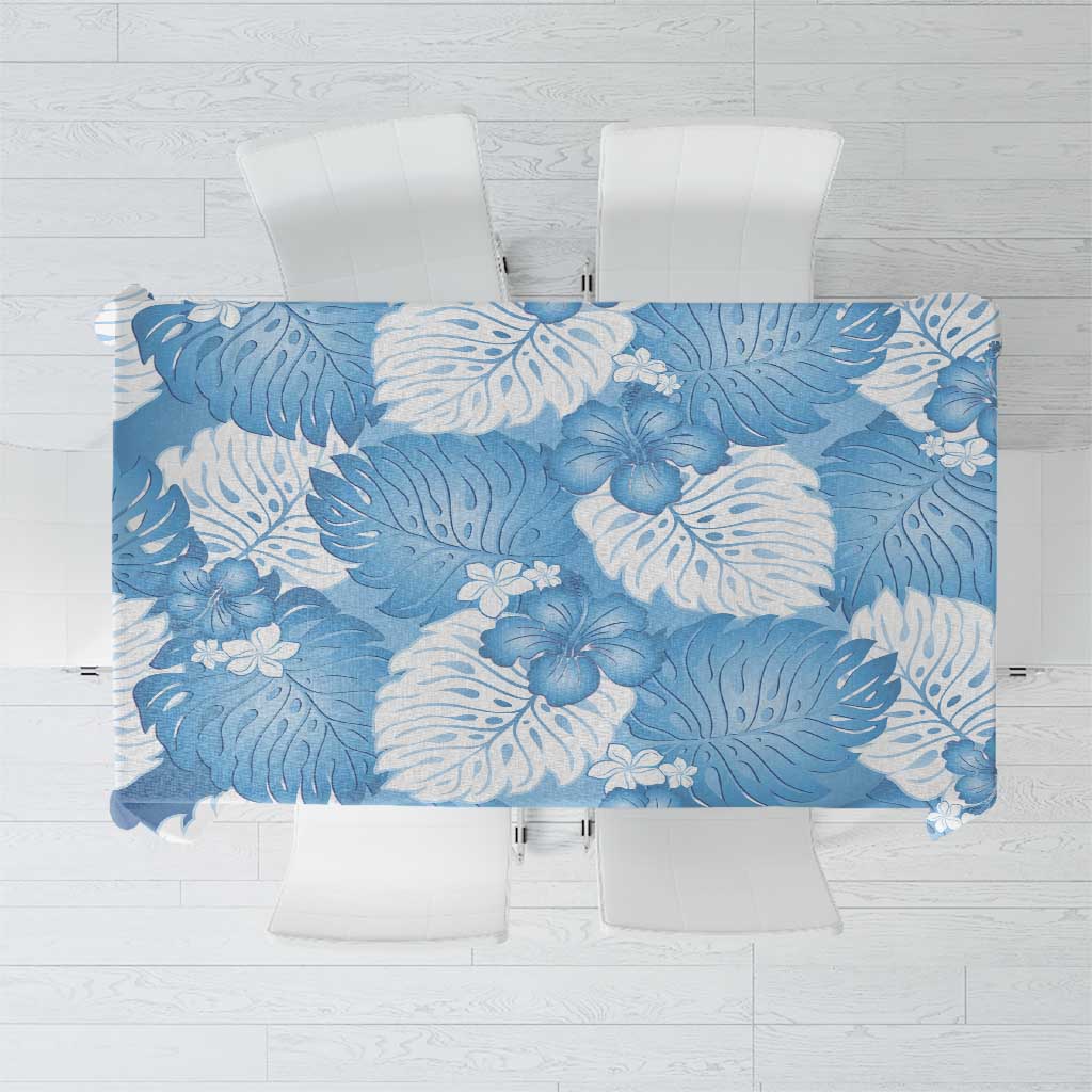 Blue Aloha Hawaii Tablecloth Monstera Hibiscus Plumeria Seamless Vibes - Polynesian Pride