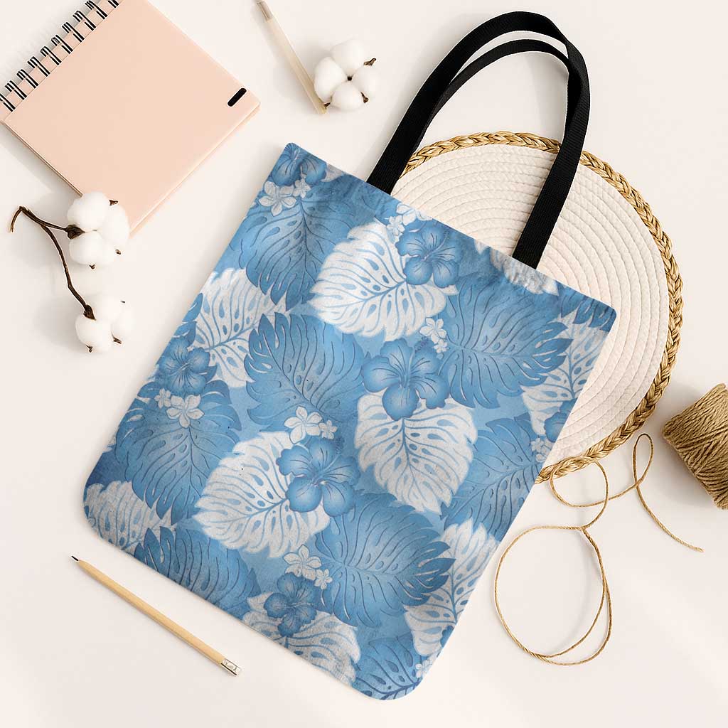 Blue Aloha Hawaii Tote Bag Monstera Hibiscus Plumeria Seamless Vibes - Polynesian Pride